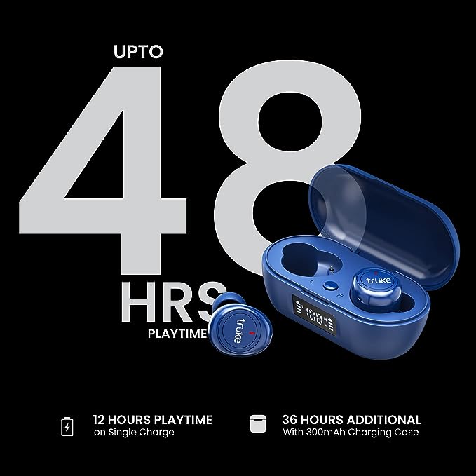 truke Fit 1+ True Wireless Earbuds with Dedicated Gaming Mode, 30H of Playtime Touch Control, Low Latency, BT 5.1, 10mm Driver Deep Bass (Blue) truke Fit 1+ True Wireless Earbuds with Dedicated Gaming Mode, 30H of Playtime Touch Control, Low Latency, BT 5.1, 10mm Driver Deep Bass (Blue)
